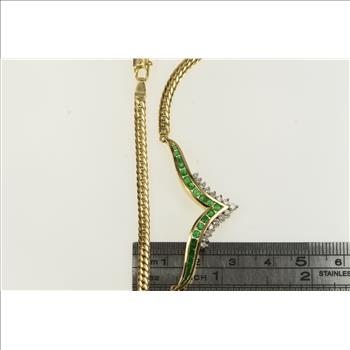 14K 1.25 Ctw Emerald Diamond Chevron Chain Yellow Gold Necklace 15