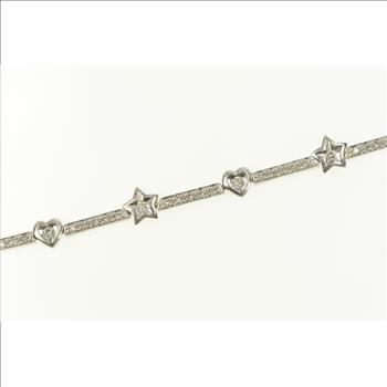 14K 1.25 Ctw Heart Star Diamond Bar Tennis White Gold Bracelet 7