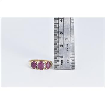 14K 1.25 Ctw Natural Ruby Diamond Statement Yellow Gold Ring, Size 7.25