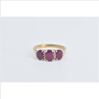 14K 1.25 Ctw Natural Ruby Diamond Statement Yellow Gold Ring, Size 7.25