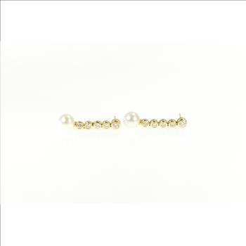 14K 1.25 Ctw Pearl Diamond Dangle Statement Yellow Gold Earrings