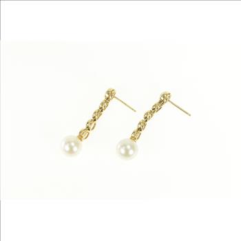 14K 1.25 Ctw Pearl Diamond Dangle Statement Yellow Gold Earrings