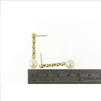 14K 1.25 Ctw Pearl Diamond Dangle Statement Yellow Gold Earrings