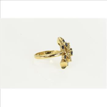 14K 1.25 Ctw Sapphire Diamond Cluster Yellow Gold Ring, Size 7