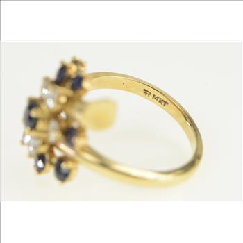 14K 1.25 Ctw Sapphire Diamond Cluster Yellow Gold Ring, Size 7