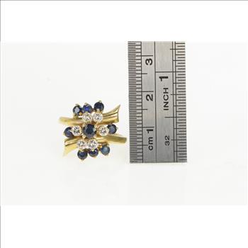 14K 1.25 Ctw Sapphire Diamond Cluster Yellow Gold Ring, Size 7