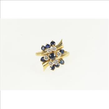 14K 1.25 Ctw Sapphire Diamond Cluster Yellow Gold Ring, Size 7