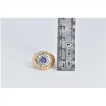 14K 1.25 Ctw Sapphire Diamond Round Vintage Yellow Gold Ring, Size 7.5