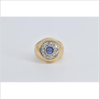 14K 1.25 Ctw Sapphire Diamond Round Vintage Yellow Gold Ring, Size 7.5