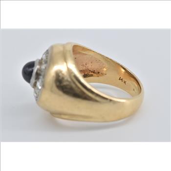 14K 1.25 Ctw Sapphire Diamond Round Vintage Yellow Gold Ring, Size 7.5