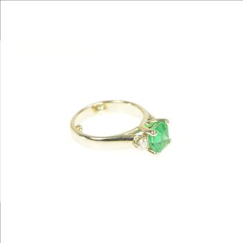 14K 1.29 Ctw Natural Emerald Diamond Engagement White Gold Ring, Size 2