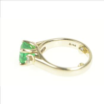 14K 1.29 Ctw Natural Emerald Diamond Engagement White Gold Ring, Size 2