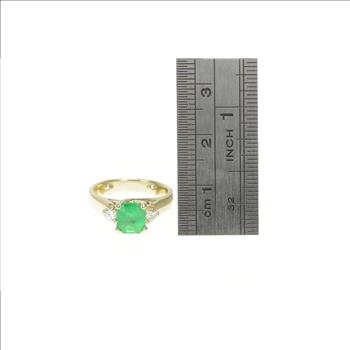 14K 1.29 Ctw Natural Emerald Diamond Engagement White Gold Ring, Size 2
