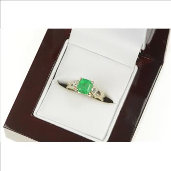 14K 1.29 Ctw Natural Emerald Diamond Engagement White Gold Ring, Size 2