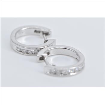 14K 12.9mm Diamond Classic Huggies Hoop Fashion White Gold Earrings