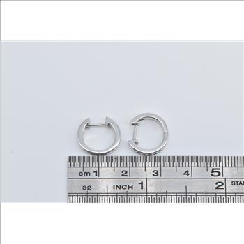 14K 12.9mm Diamond Classic Huggies Hoop Fashion White Gold Earrings