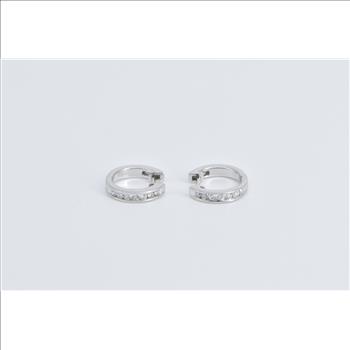14K 12.9mm Diamond Classic Huggies Hoop Fashion White Gold Earrings