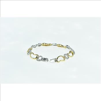14K 1.30 Ct Philip Press Two Tone Diamond Nugget Yellow Gold Bracelet 6.5