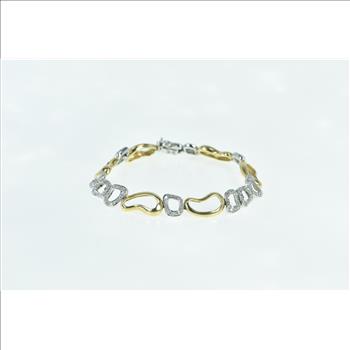 14K 1.30 Ct Philip Press Two Tone Diamond Nugget Yellow Gold Bracelet 6.5