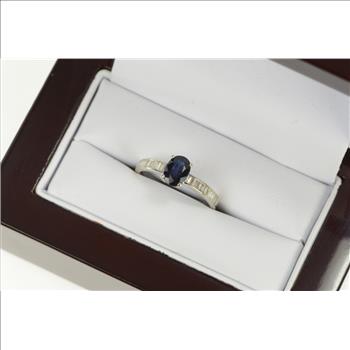 14K 1.30 Ctw Effy Sapphire Diamond Engagement White Gold Ring, Size 7