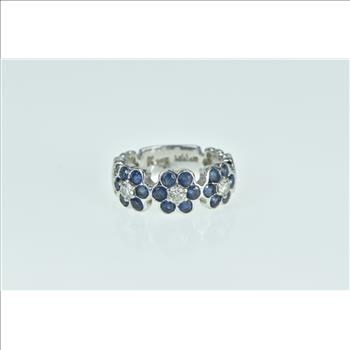 14K 1.30 Ctw LeVian Sapphire Diamond Flower White Gold Ring, Size 6.75