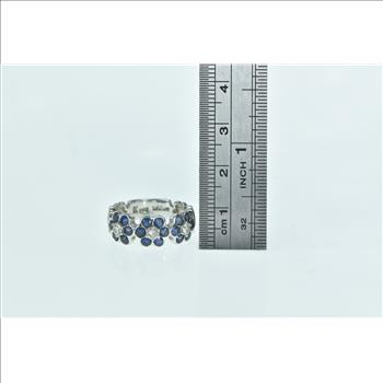 14K 1.30 Ctw LeVian Sapphire Diamond Flower White Gold Ring, Size 6.75