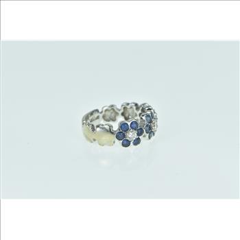 14K 1.30 Ctw LeVian Sapphire Diamond Flower White Gold Ring, Size 6.75