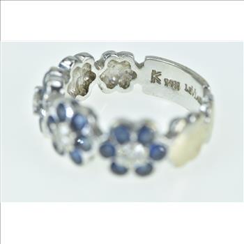 14K 1.30 Ctw LeVian Sapphire Diamond Flower White Gold Ring, Size 6.75