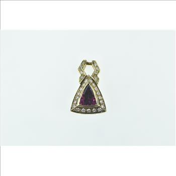 14K 1.30 Trillion Purple Tourmaline Diamond Ornate Yellow Gold Pendant