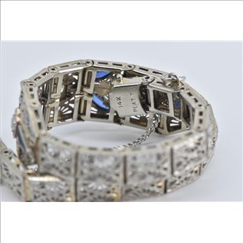 14K 1.30Ctw OEC Nat Diamond Syn Sapphire Filigree White Gold Bracelet 6.5