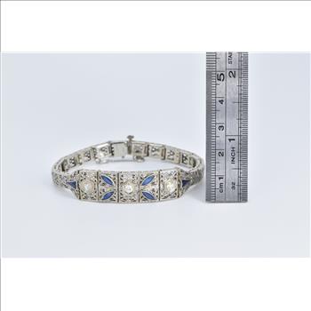 14K 1.30Ctw OEC Nat Diamond Syn Sapphire Filigree White Gold Bracelet 6.5