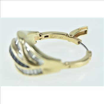 14K 1.34 Ctw Baguette Diamond Sapphire Wavy Yellow Gold Ring, Size 6.25