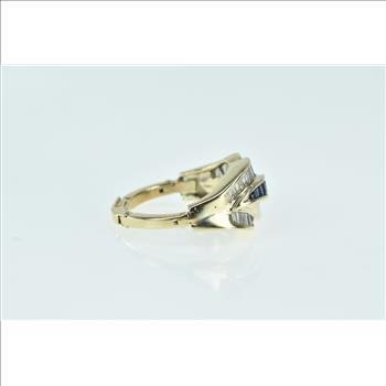 14K 1.34 Ctw Baguette Diamond Sapphire Wavy Yellow Gold Ring, Size 6.25
