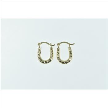 14K 13.4mm Oval Twist Pattern Vintage Hoop Yellow Gold Earrings