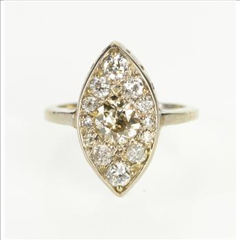 14K 1.35 Ctw Diamond Ornate Pointed Oval Engagement White Gold Ring, Size 7