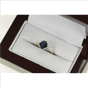 14K 1.35 Ctw Natural Sapphire Diamond Engagement White Gold Ring, Size 7