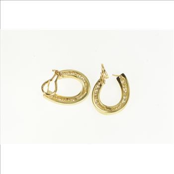 14K 1.36 Ctw Diamond Curved Loop Statement Yellow Gold Earrings