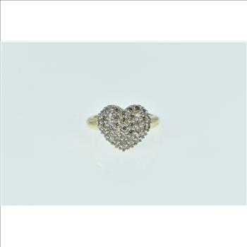 14K 1.38 Ctw Diamond Pave Domed Heart Love Yellow Gold Ring, Size 6.25