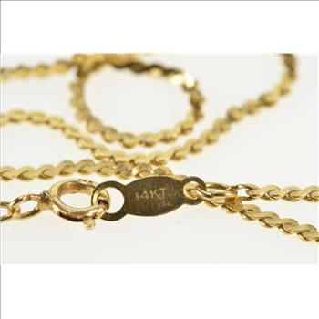 14K 1.3mm Serpentine Link Pressed Fancy Chain Yellow Gold Necklace 15.25