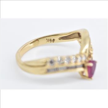 14K 1.40 Ctw Pear Ruby Diamond Chevron Band Yellow Gold Ring, Size 8.5