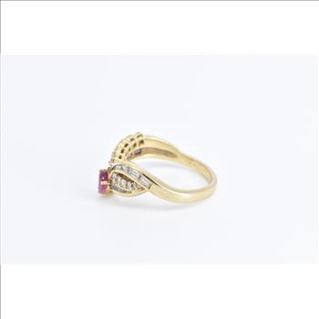 14K 1.40 Ctw Pear Ruby Diamond Chevron Band Yellow Gold Ring, Size 8.5