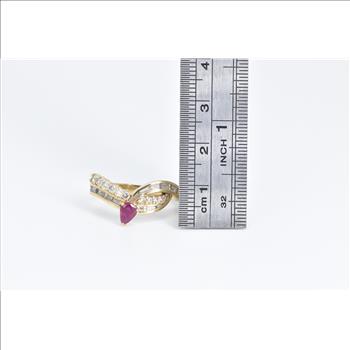 14K 1.40 Ctw Pear Ruby Diamond Chevron Band Yellow Gold Ring, Size 8.5
