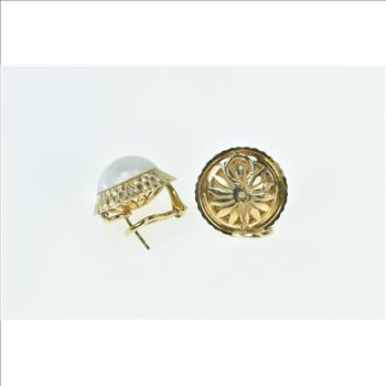 14K 14.0mm Pearl Vintage Statement French Clip Yellow Gold Earrings