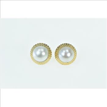 14K 14.0mm Pearl Vintage Statement French Clip Yellow Gold Earrings