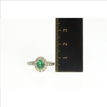 14K 1.43 Ctw Emerald Diamond Halo Engagement White Gold Ring, Size 5.25