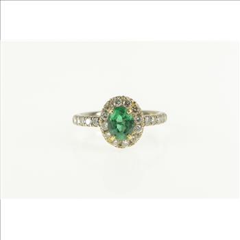 14K 1.43 Ctw Emerald Diamond Halo Engagement White Gold Ring, Size 5.25