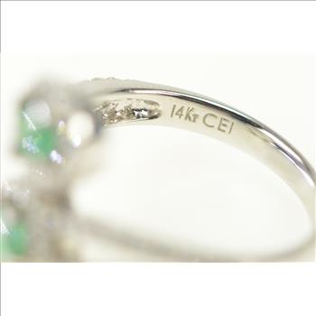 14K 1.45 Ctw Emerald Diamond Halo Bypass White Gold Ring, Size 7