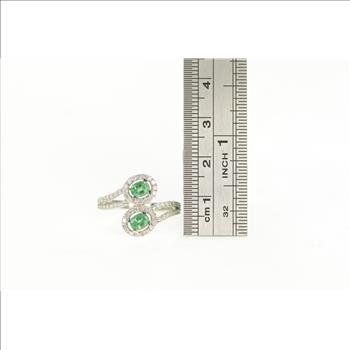 14K 1.45 Ctw Emerald Diamond Halo Bypass White Gold Ring, Size 7