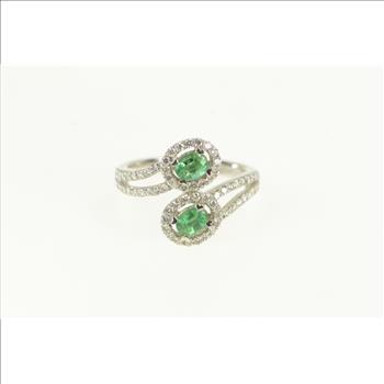 14K 1.45 Ctw Emerald Diamond Halo Bypass White Gold Ring, Size 7