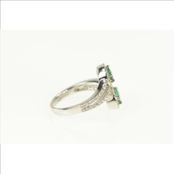 14K 1.45 Ctw Emerald Diamond Halo Bypass White Gold Ring, Size 7